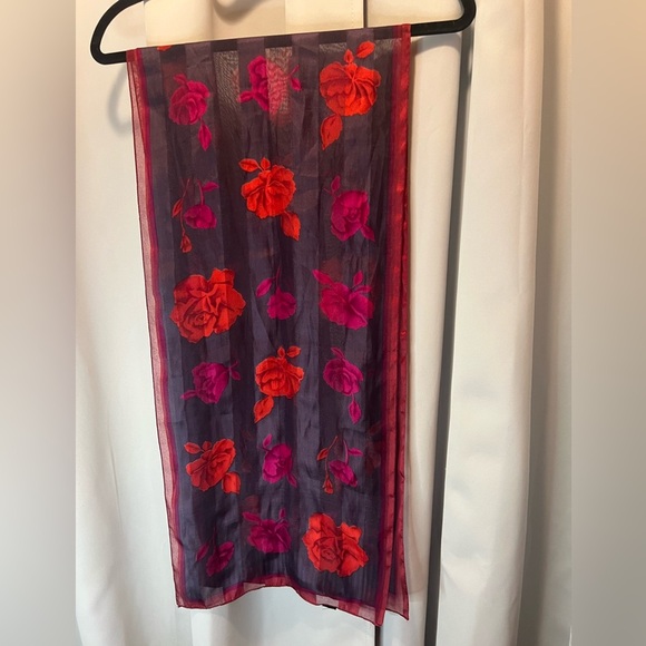Floral Sheer Scarf with Red and Pink Roses - Picture 1 of 2